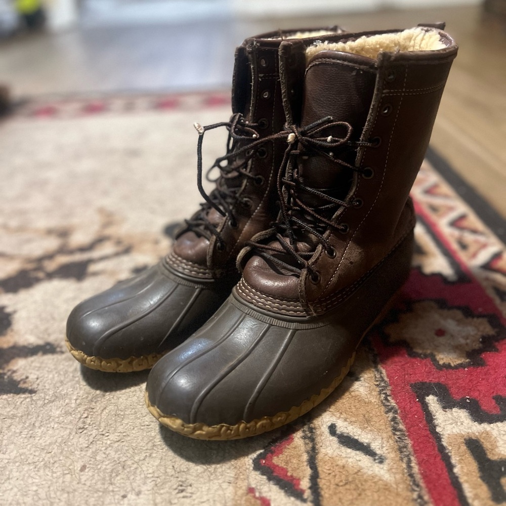 L.L. Bean Boots Brown Tumbled Leather Shearling Lined Men’s Sz 11